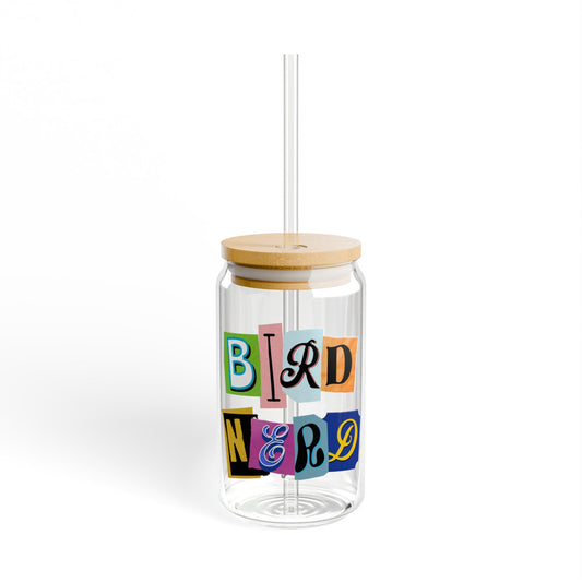 The Nerdy Birder Bird Nerd 16oz Sipper Glass With Bamboo Lid