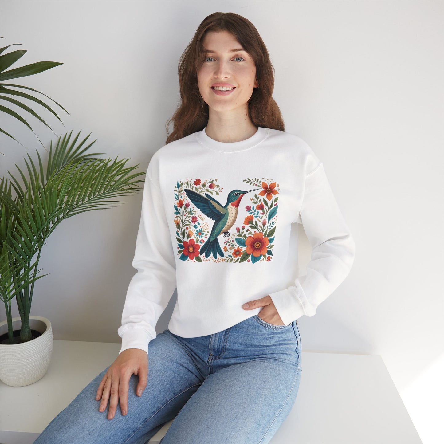Hummingbird In Bloom Graphic Unisex Crewneck Sweatshirt