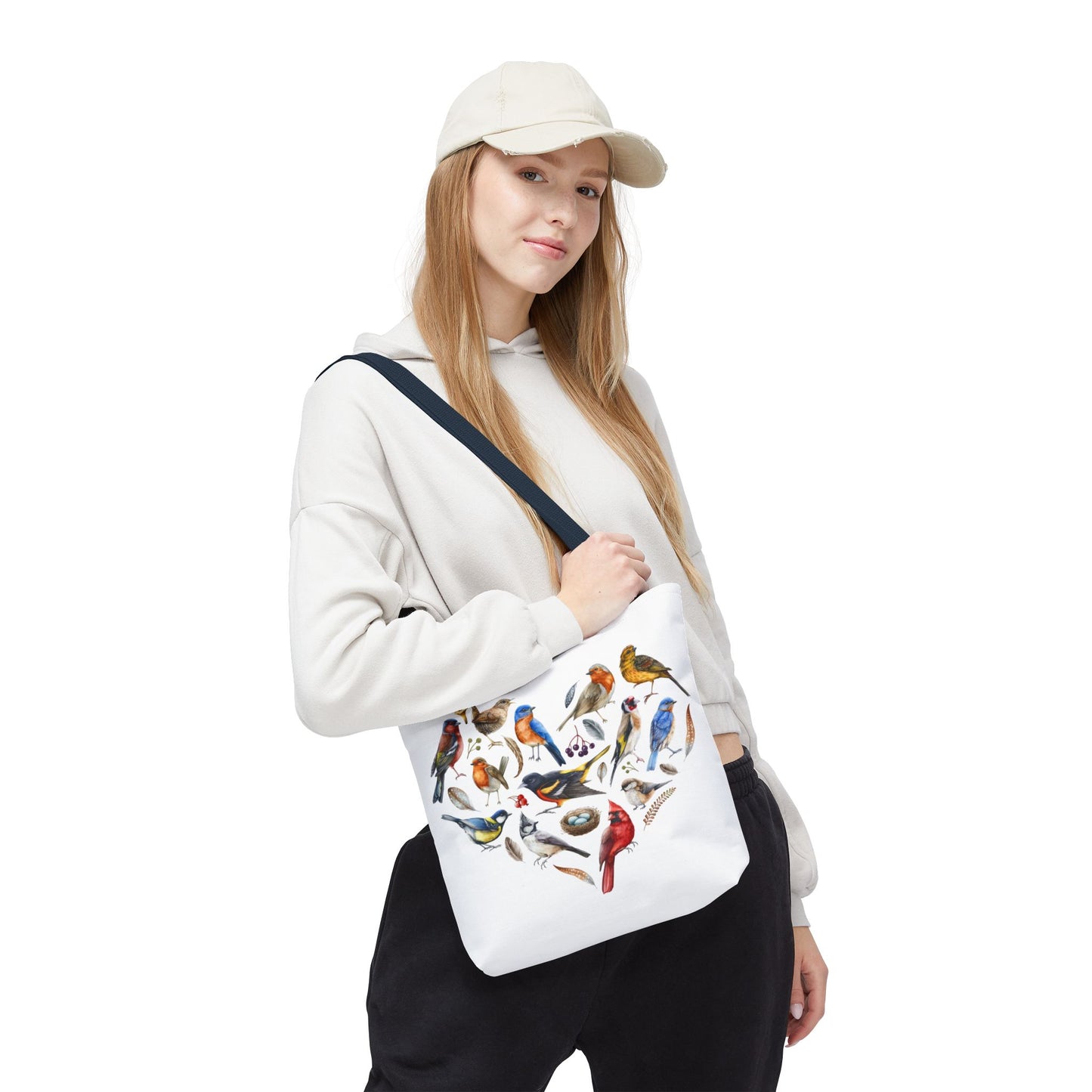 Bird Lovers Tote Bag - Colorful Heart Design for Nature Enthusiasts