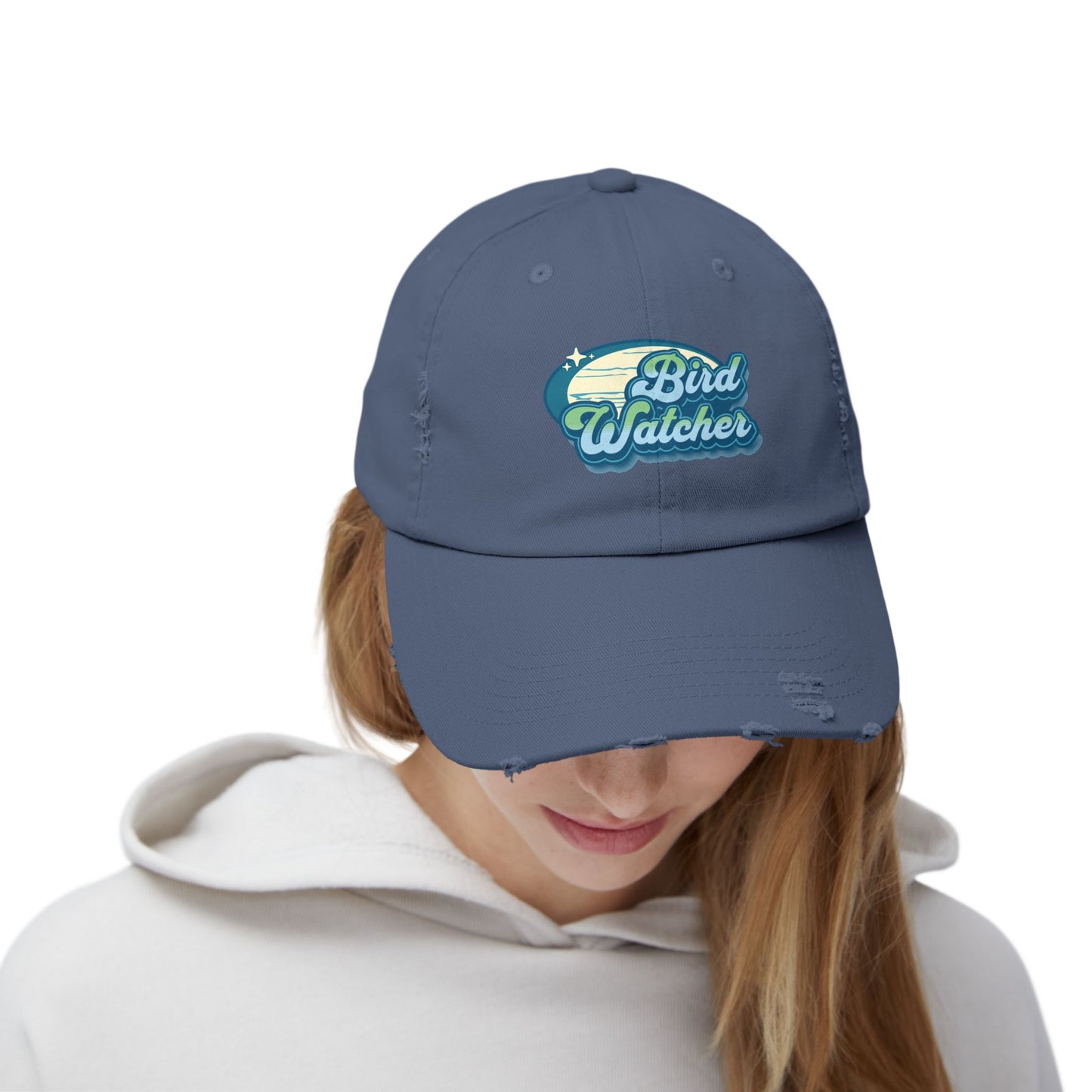 The Nerdy Birder Bird Watcher Teal Vintage Style Hat - Unisex Distressed Cap