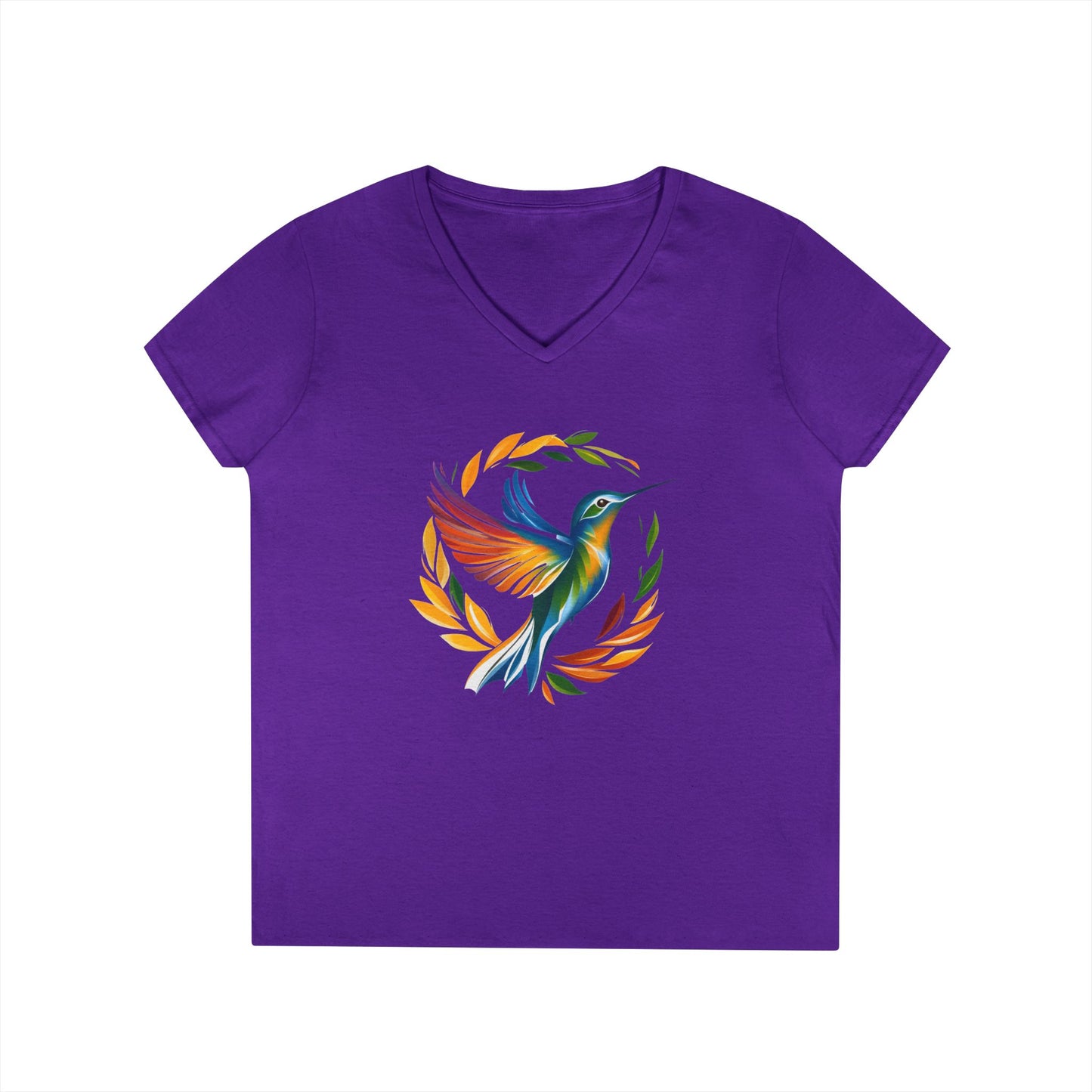 Rainbow Hummingbird Ladies' V-Neck T-Shirt
