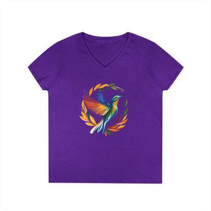 Rainbow Hummingbird Ladies' V-Neck T-Shirt