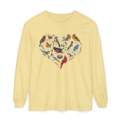 The Nerdy Birder Bird Heart Unisex Garment-dyed Long Sleeve T-Shirt