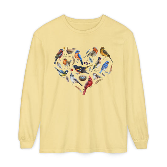 Bird Heart Unisex Garment-dyed Long Sleeve T-Shirt