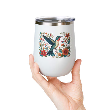 Hummingbird In Bloom Wine Tumbler- 12oz Insulated Cup
