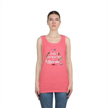 The Nerdy Birder Easily Distracted By Birds Tank Top, Gift for Bird Lovers, Unisex Summer Wear, Nature Lover's Apparel, Fun Casual Tank