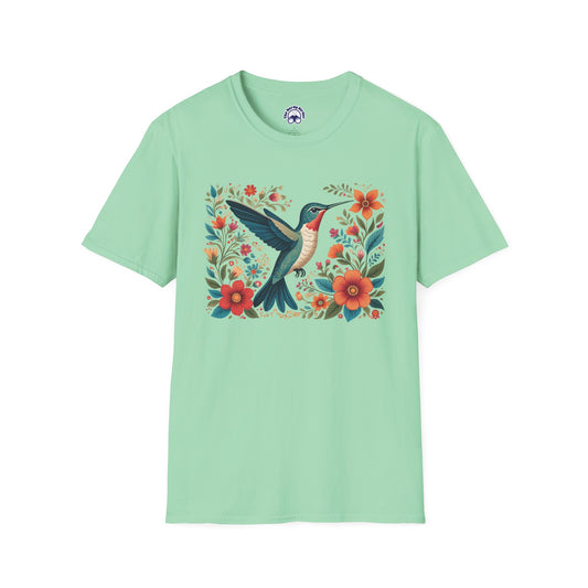 Hummingbird in Bloom – Artistic Nature Unisex Softstyle T-Shirt