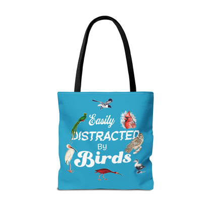 Easily Distracted by Birds Tote Bag in Teal - Fun and Quirky Bird Design for Bird Lovers