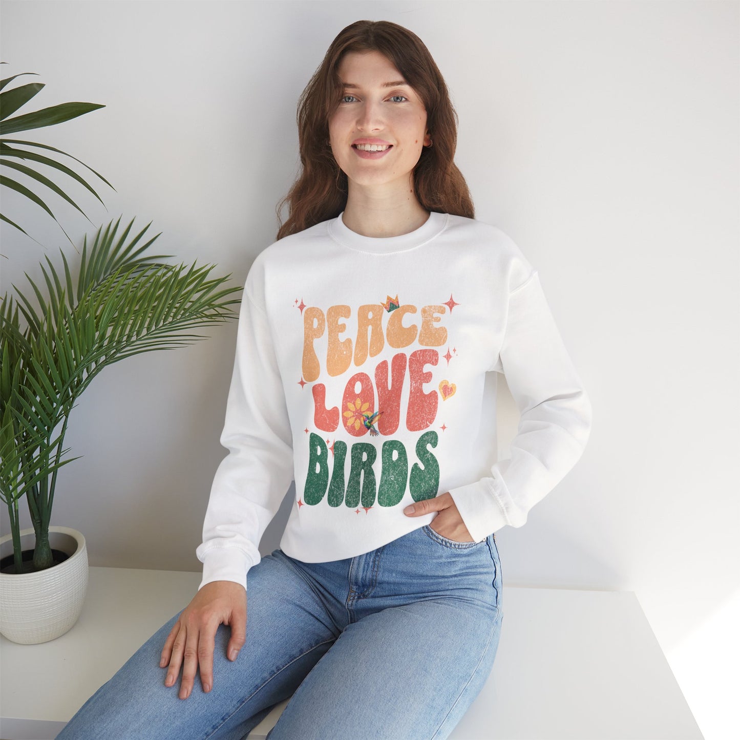 Peace Love Birds Crewneck Sweatshirt - Unisex Cozy Fashion for Nature Lovers