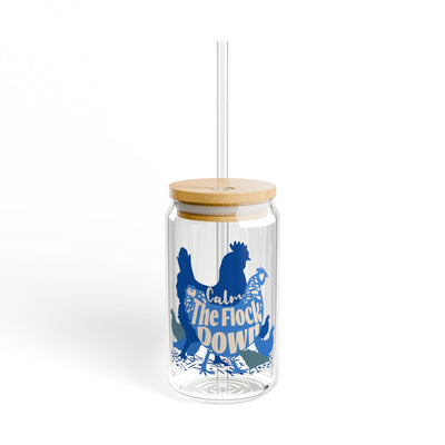 The Nerdy Birder Calm The Flock Down 16oz Sipper Glass With Bamboo Lid