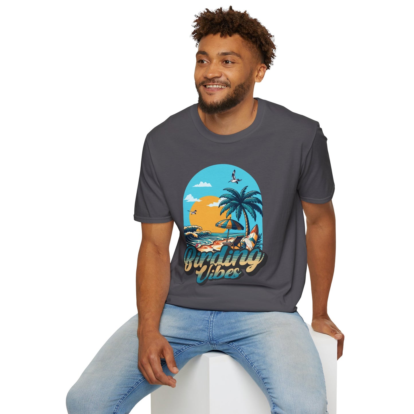 Birding Vibes Unisex Softstyle T-Shirt - Tropical Beach Graphic Tee
