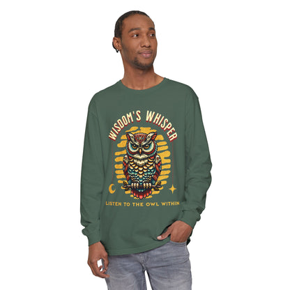 Wisdom's Whisper Owl Long Sleeve T-Shirt for Unisex - Listen to the Owl Within, Perfect Gift for Nature Lovers