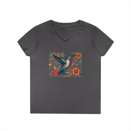 Hummingbird Blooms Ladies' V-Neck T-Shirt