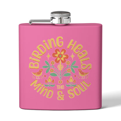 Birding Heals Birder Flask | Stainless Steel 6oz Hip Flask for Nature Lovers, Outdoor Adventures, Gifts for Birders, Hiking Accessory