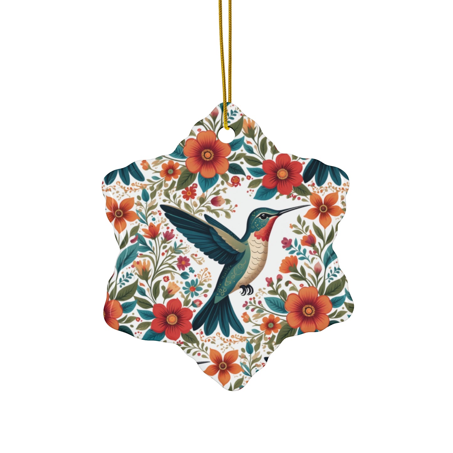 Hummingbird Blooms Ceramic Ornament —4 Shapes