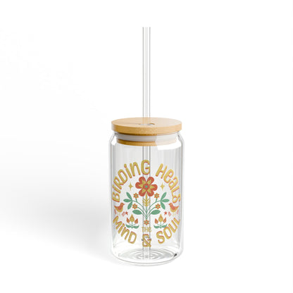 The Nerdy Birder Birding Heals 16oz Sipper Glass – Eco-Friendly Drinkware