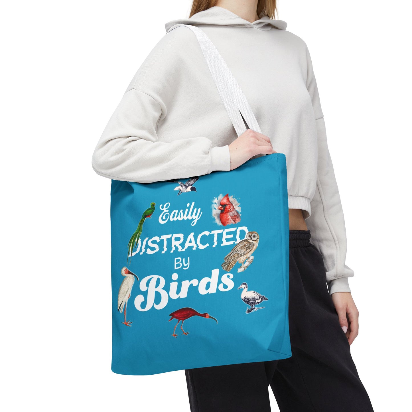 Easily Distracted by Birds Tote Bag in Teal - Fun and Quirky Bird Design for Bird Lovers