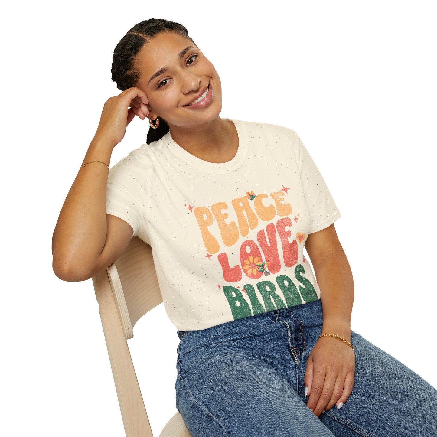 Peace Love Birds Unisex Softstyle T-Shirt - Retro Vibe Tee for Casual Wear