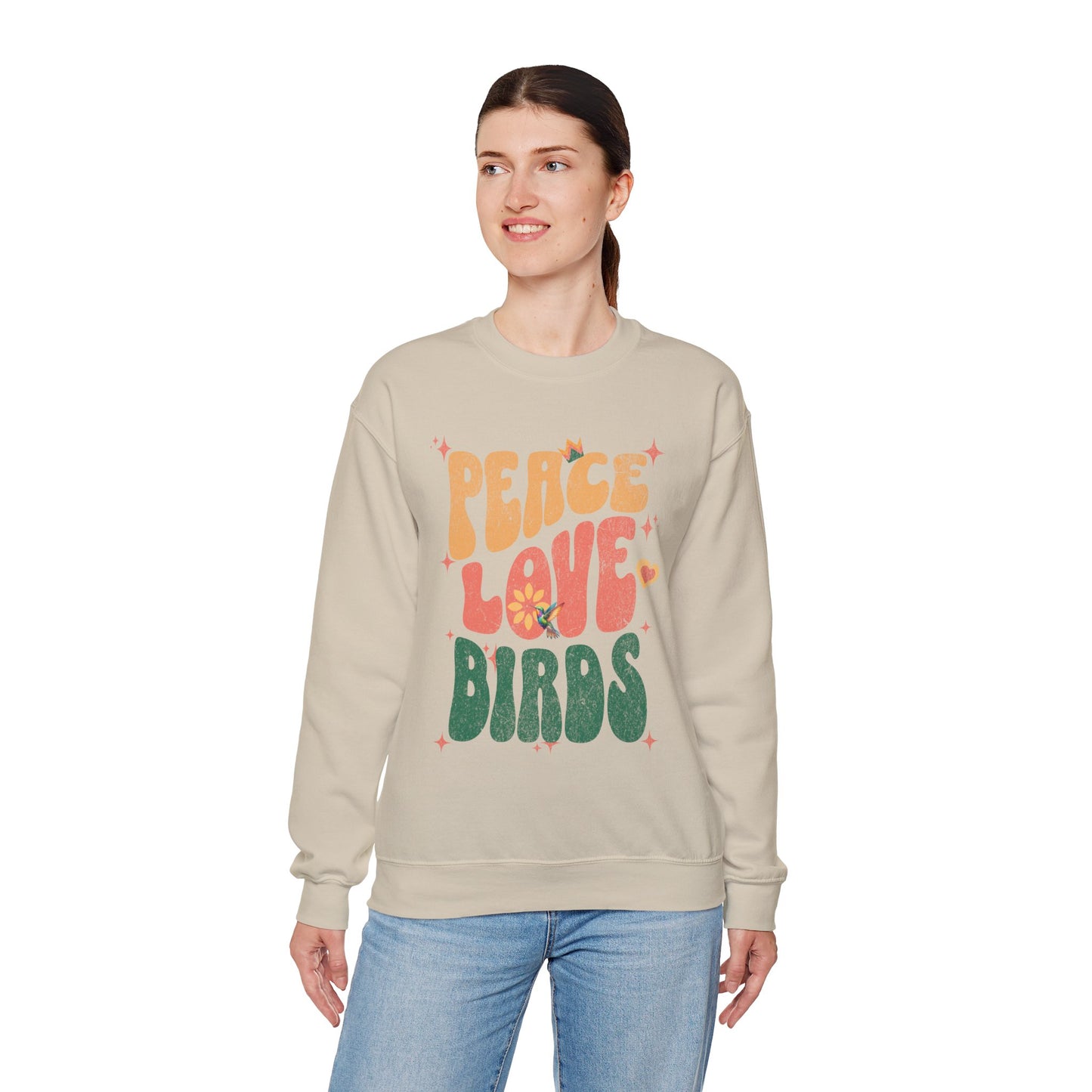 Peace Love Birds Crewneck Sweatshirt - Unisex Cozy Fashion for Nature Lovers