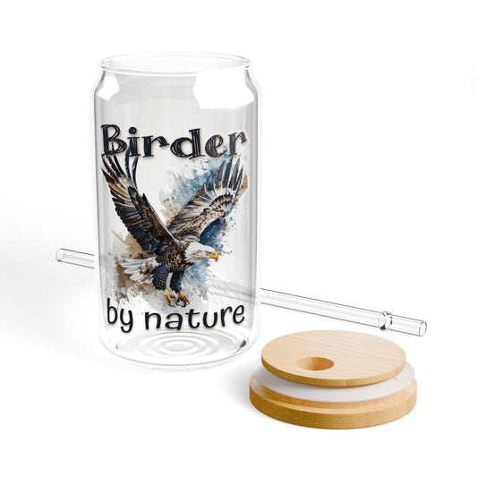 The Nerdy Birder Eagle Birder By Nature 16oz Sipper Glass With Bamboo Lid