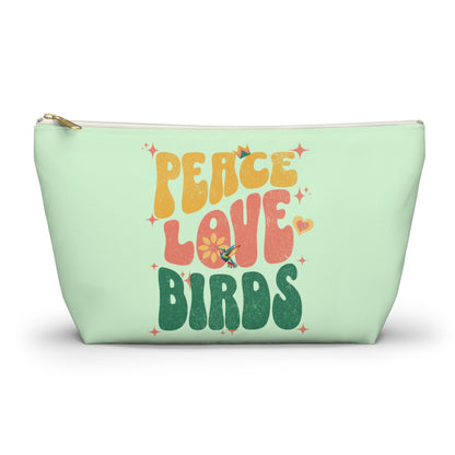 Peace Love Birds Accessory Pouch Green
