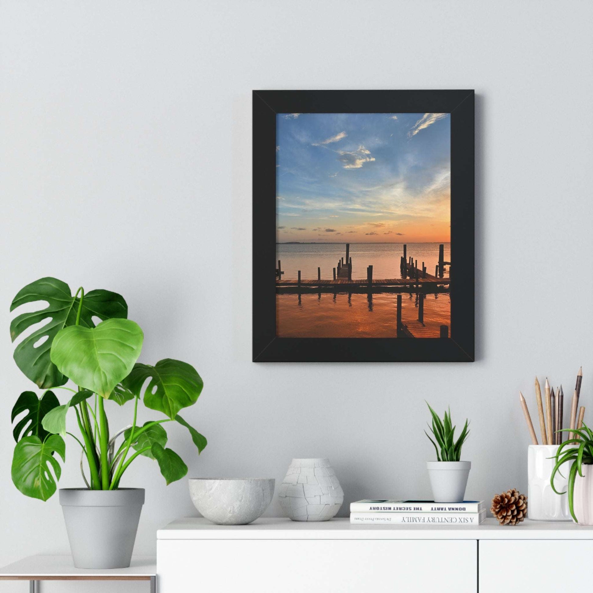 Serene Sunset Framed Vertical Poster - Tranquil Wall Art for Home Decor