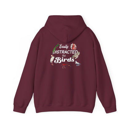 The Nerdy Birder - Easily Distracted by Birds Back Design Unisex Hoodie - Cozy Sweatshirt for Nature Lovers
