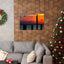 Scenic Matte Horizontal Poster - Serene Sunset with Pelicans and Wind Turbines