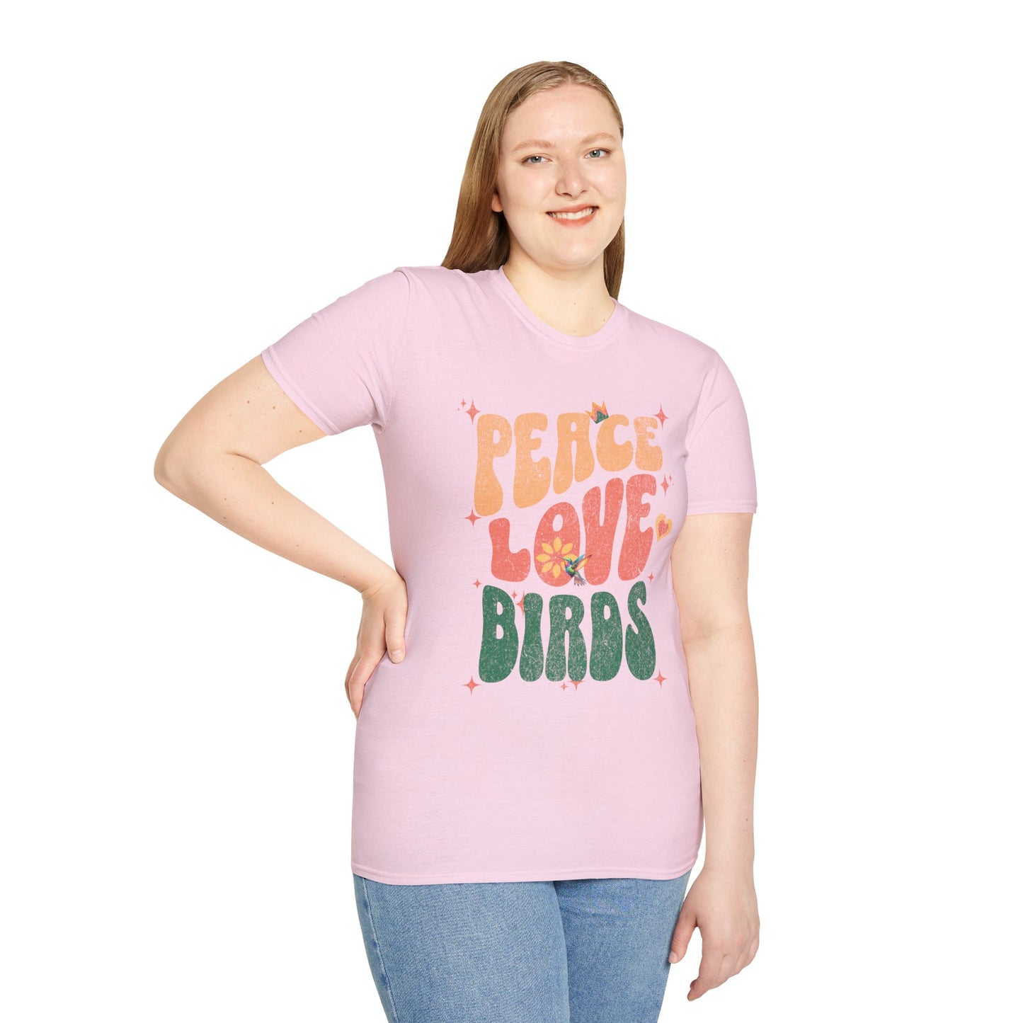 Peace Love Birds Unisex Softstyle T-Shirt - Retro Vibe Tee for Casual Wear