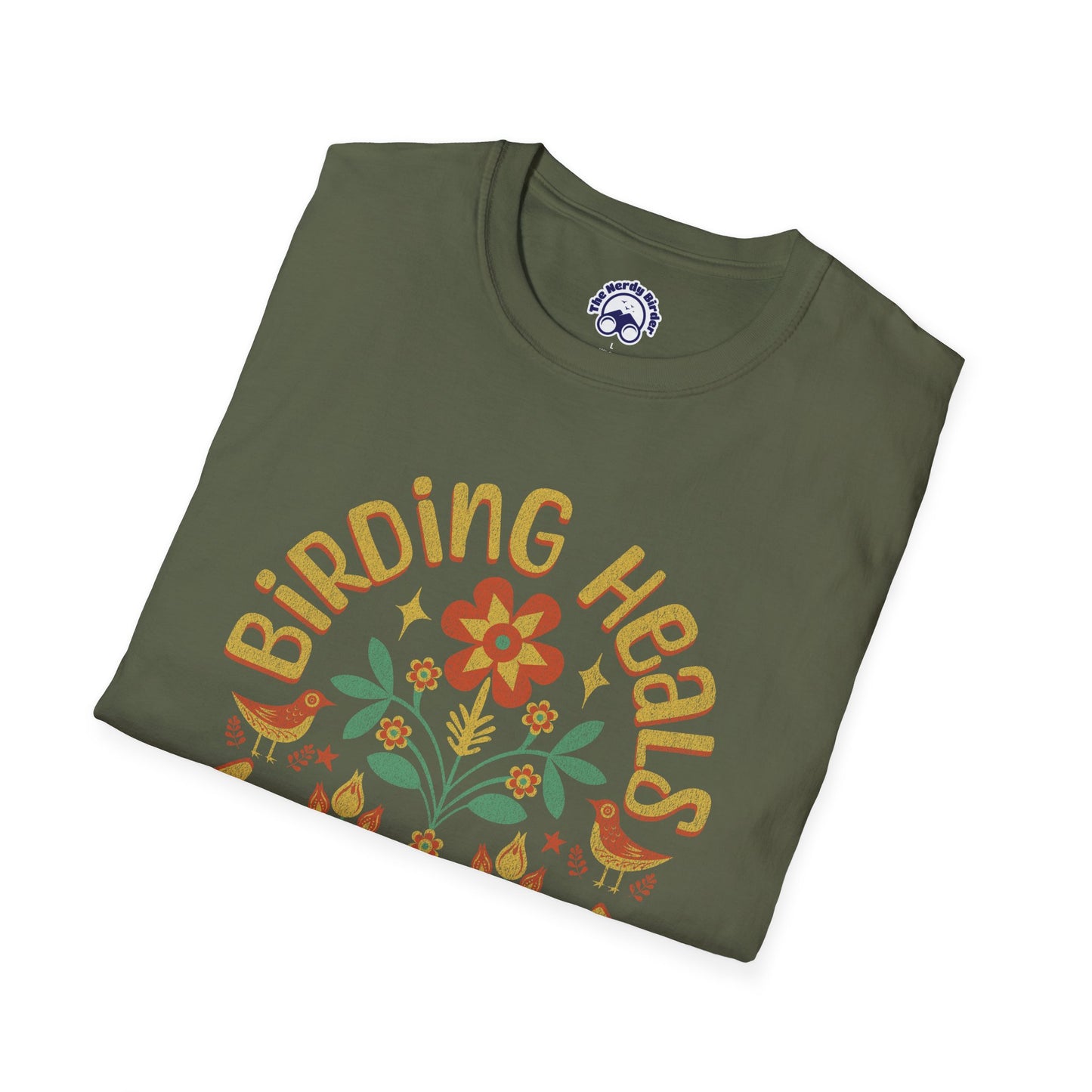 Birding Heals the Mind & Soul – Bird Lover Folk Art T-Shirt