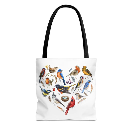 Bird Lovers Tote Bag - Colorful Heart Design for Nature Enthusiasts