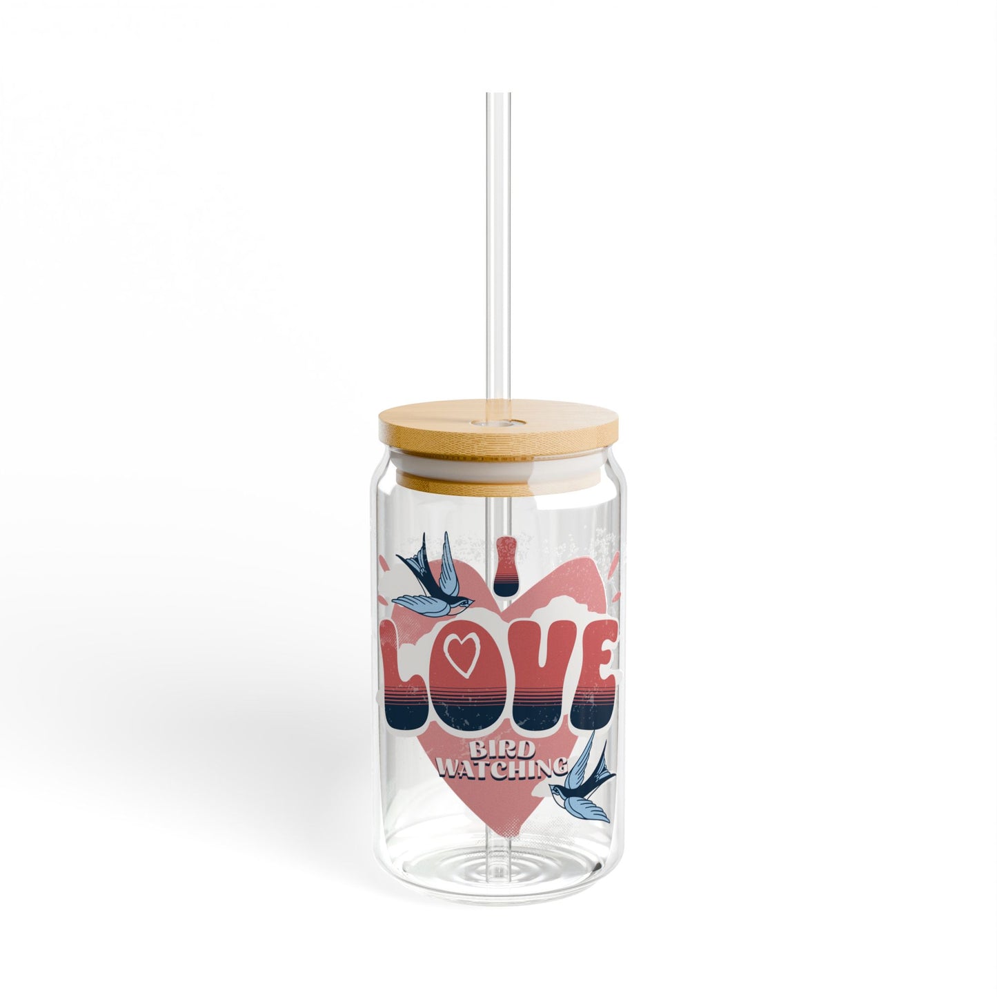 The Nerdy Birder I Love Birdwatching 16oz Sipper Glass With Bamboo Lid