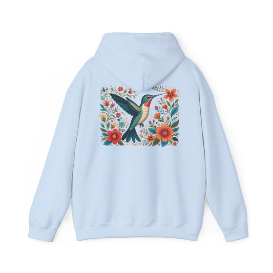 Hummingbird In Bloom Hoodie Back Design - Cozy Sweatshirt for Nature Lovers