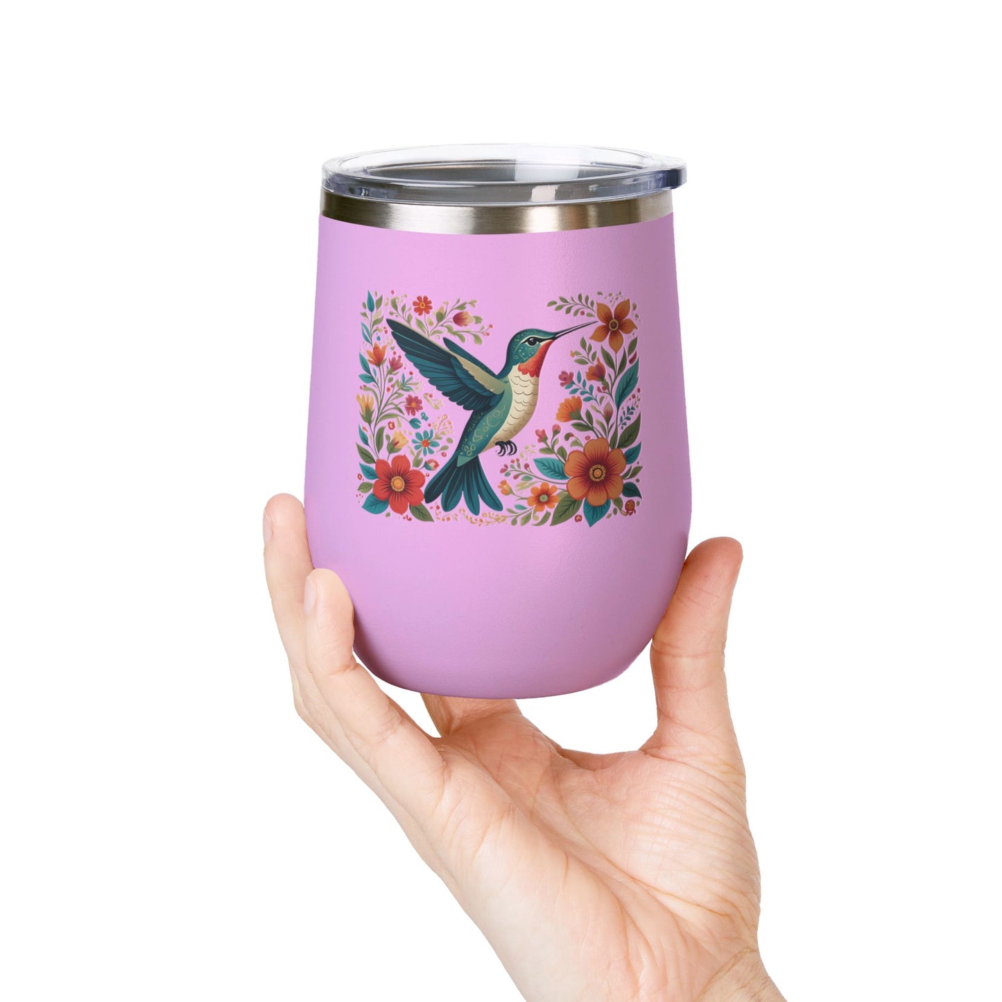 Hummingbird In Bloom Wine Tumbler- 12oz Insulated Cup