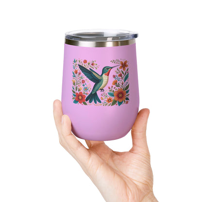 Hummingbird In Bloom Wine Tumbler- 12oz Insulated Cup