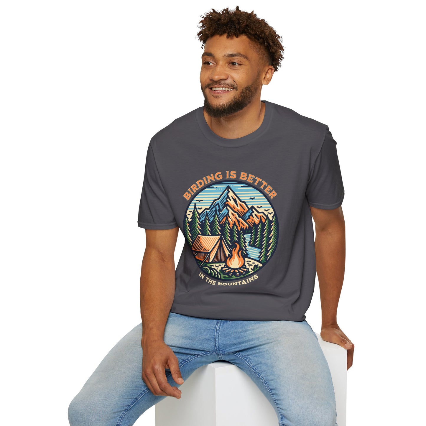 Birding in The Mountains Unisex Softstyle T-Shirt - Nature Lover's Gift