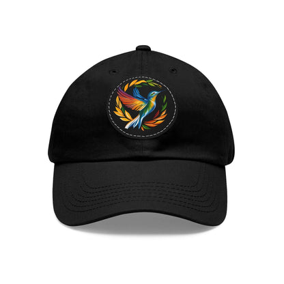 The Nerdy Birder - Modern Rainbow Hummingbird Dad Hat, Leather Patch Cap, Perfect Gift for Dads, Nature Lovers, Casual Style Cap, Summer Accessories