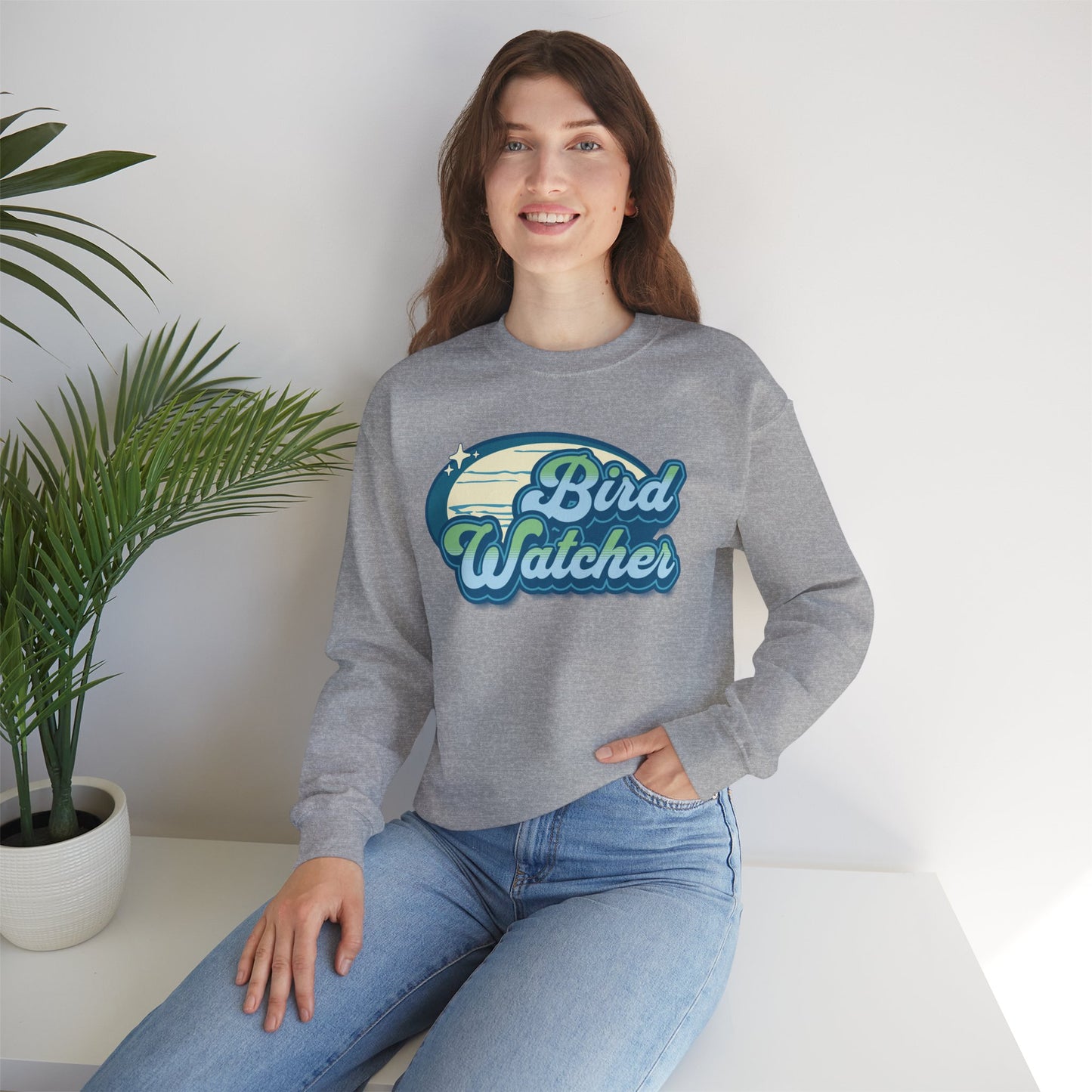 Bird Watcher Teal Graphic Unisex Crewneck Sweatshirt