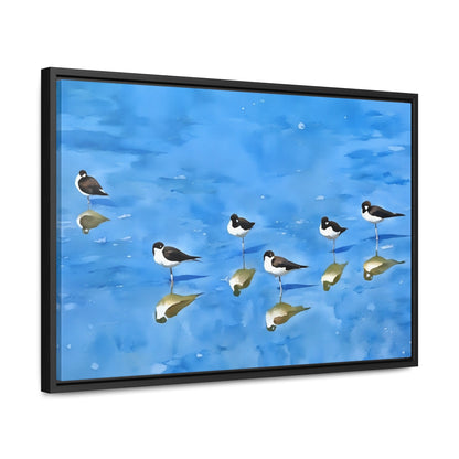 Serene Bird Reflection Canvas Wrap - Horizontal Wall Art for Nature Lovers