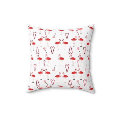 Holiday Flamingo with Candy Canes -  Polyester Square Pillow - A whimsical and festive touch to your home decor