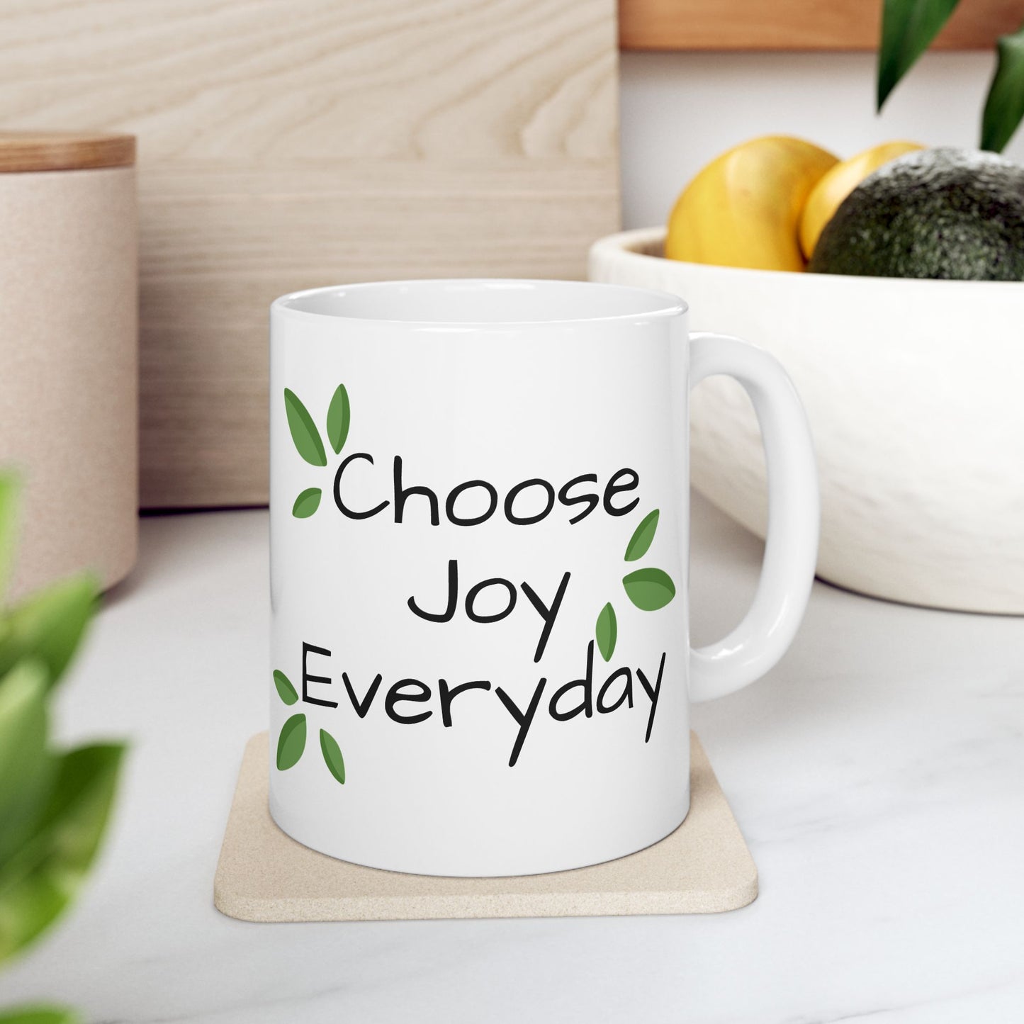 Charming Ceramic Mug – 'Choose Joy Every Day' with Nature-Inspired Design