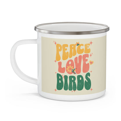 Peace Lover Birds Enamel Camping Mug - Nature Lover Gift, Outdoor Adventure Drinkware