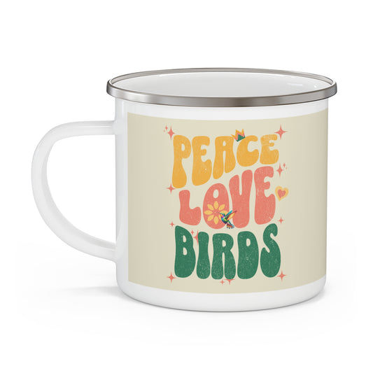 Peace Lover Birds Enamel Camping Mug - Nature Lover Gift, Outdoor Adventure Drinkware