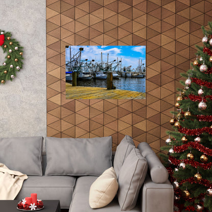 Nautical Matte Horizontal Poster - Serene Harbor Dock Scene with Fishing Boats