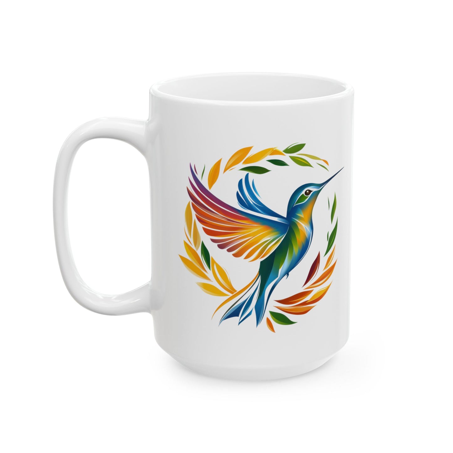 Hummingbird Rainbow White Ceramic Mug