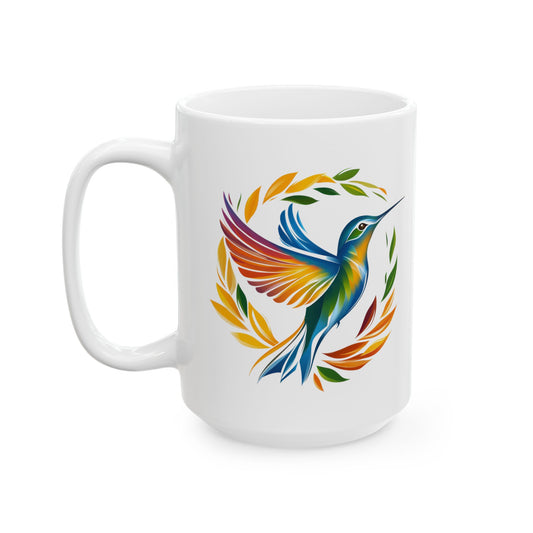 Hummingbird Rainbow White Ceramic Mug