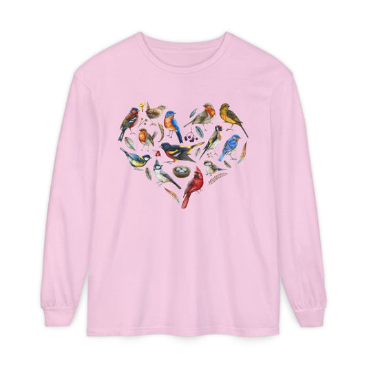 Bird Heart Unisex Garment-dyed Long Sleeve T-Shirt
