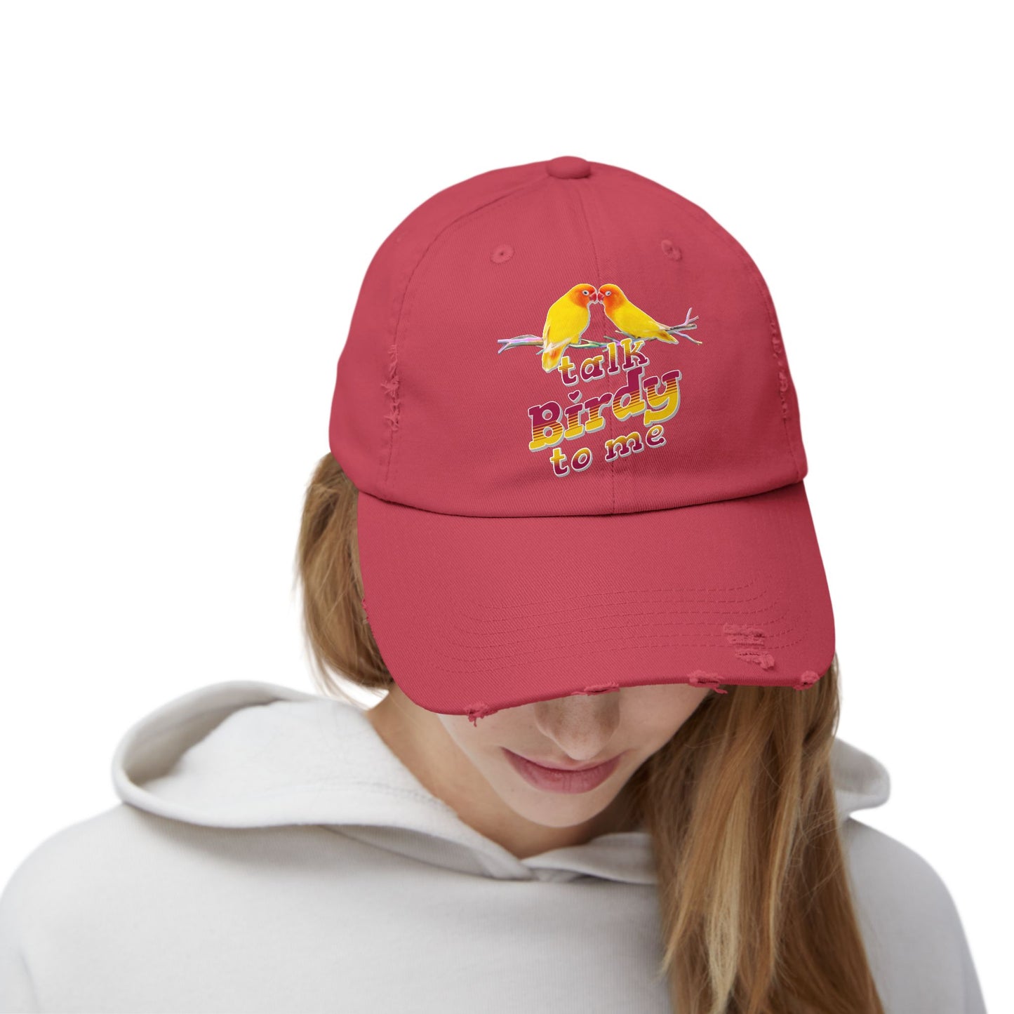 Talk Birdy To Me Distressed Cap, Casual Hat for Bird Lovers, Unique Gift for Nature Enthusiasts, Trendy Apparel for Outdoor Adventures