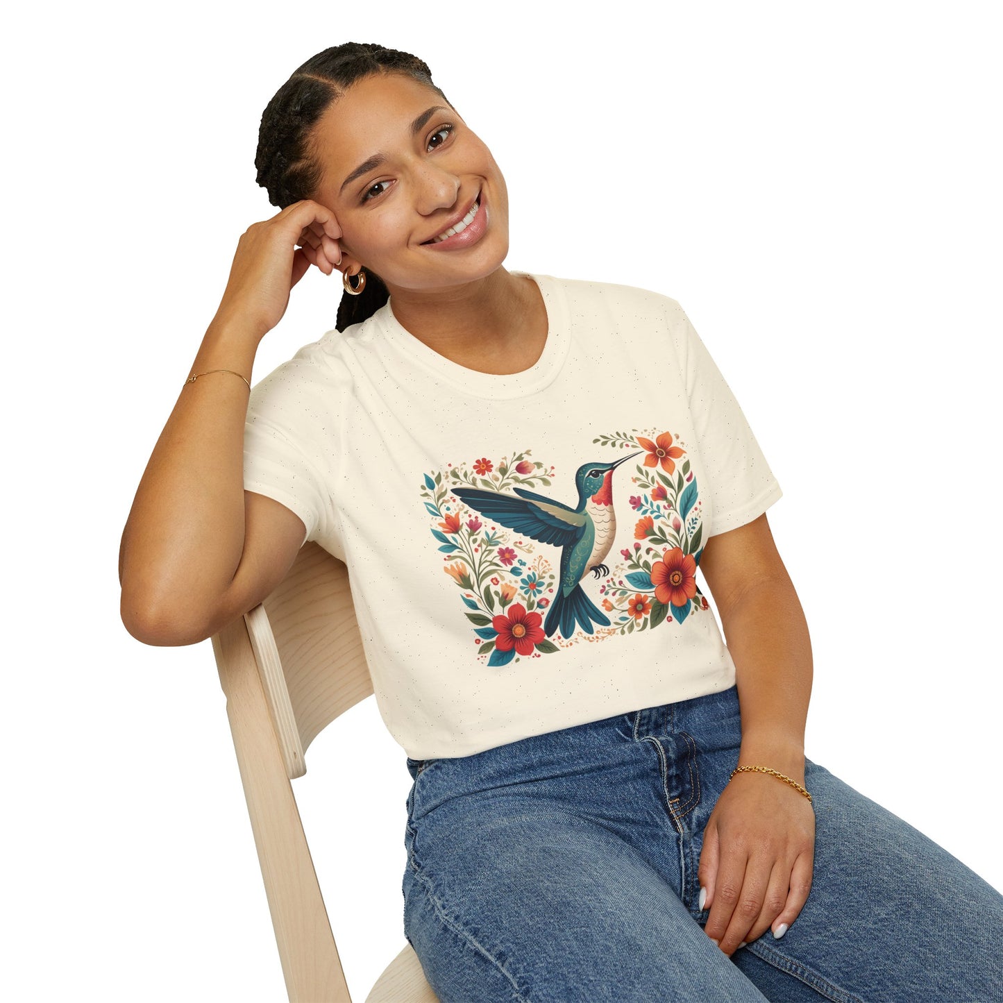Hummingbird in Bloom Unisex Softstyle T-Shirt
