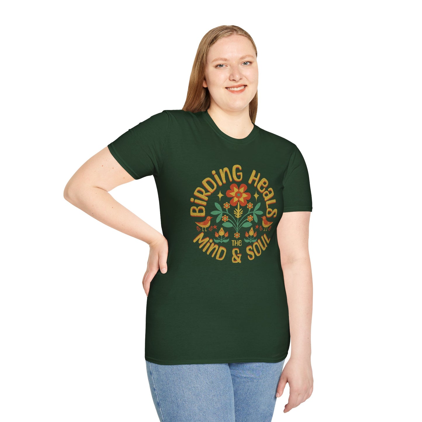 Birding Heals the Mind & Soul – Bird Lover Folk Art T-Shirt